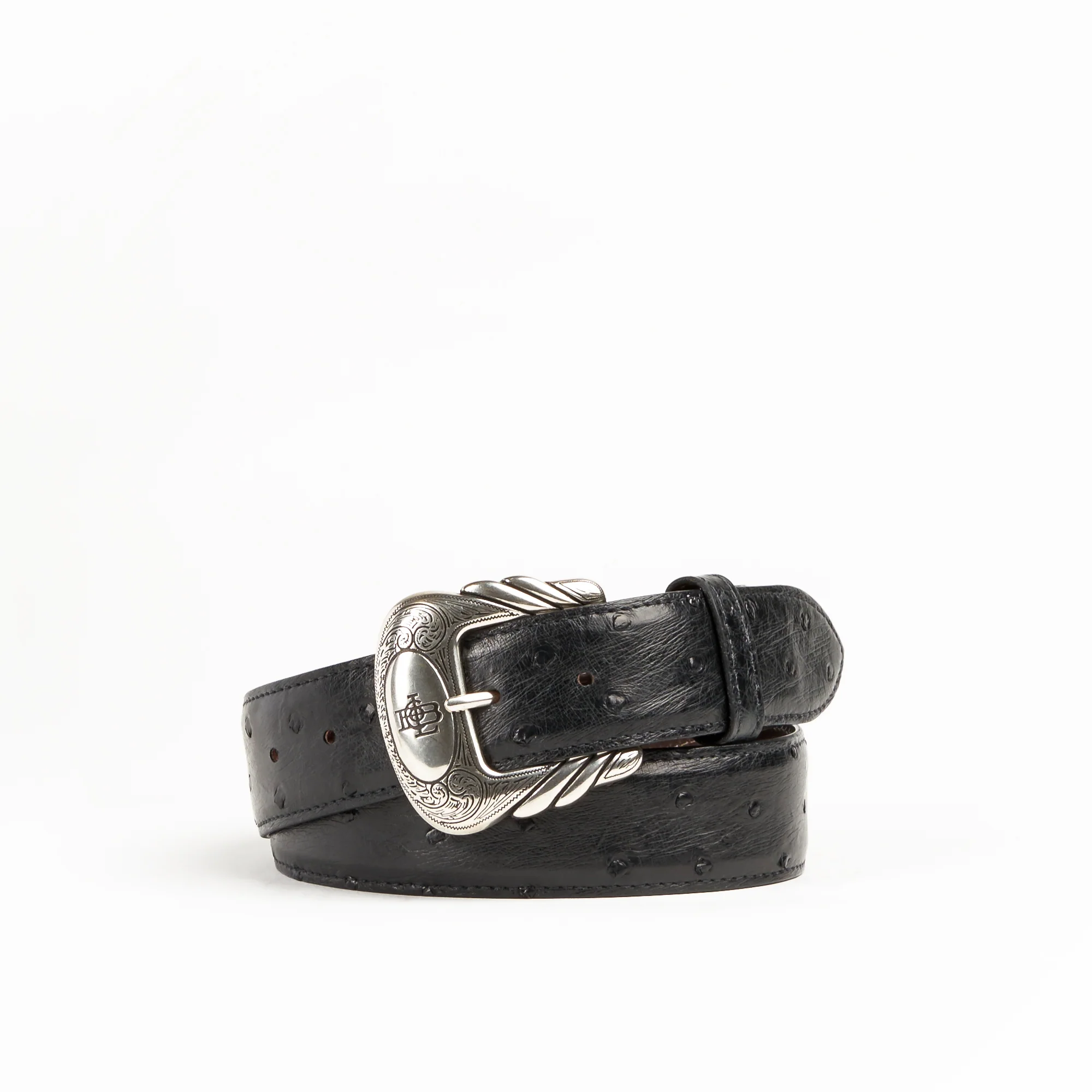 Allens Boots Exclusive Straight Black Ostrich Belt #5O-A